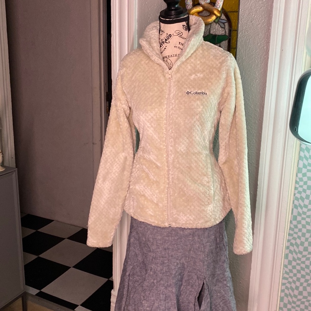 Columbia EUC cream Plush zip up sweatshirt size Small